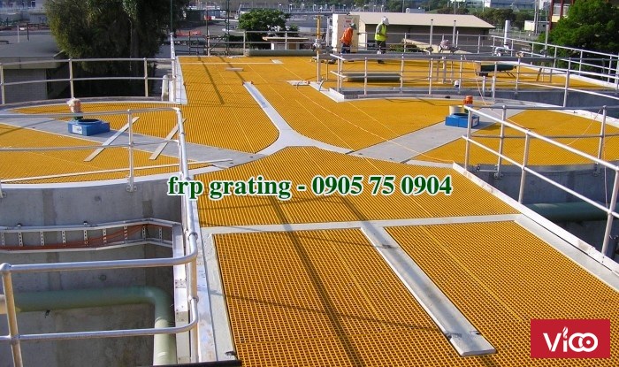 Sàn lót frp grating trên bể nước thải trong nhà máy xử lý
