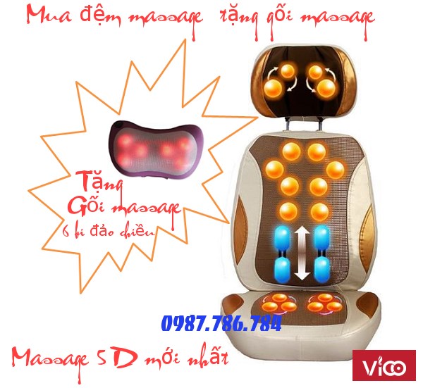 Đệm massage 5d nhật bản tặng gối massage 6 bi