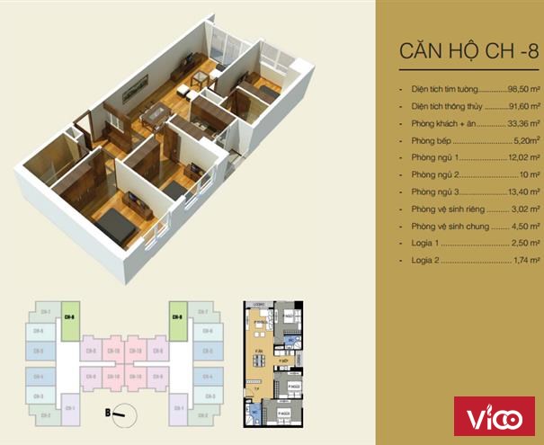 Chính chủ bán CC Helios Tower 75 Tam Trinh, căn góc 08, 3 phòng ngủ, 98.5m giá bán 25tr/m2