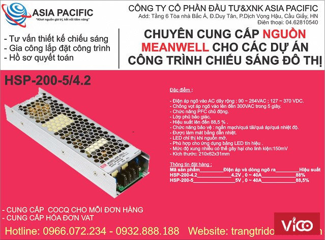 Cung cấp bộ nguồn MeanWell cho các công trình chiếu sáng led