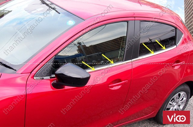 Nẹp chân kính cho xe Mazda2 2015 - 2016,VIỀN KHUNG KÍNH INOX CHO CÁC LOẠI XE