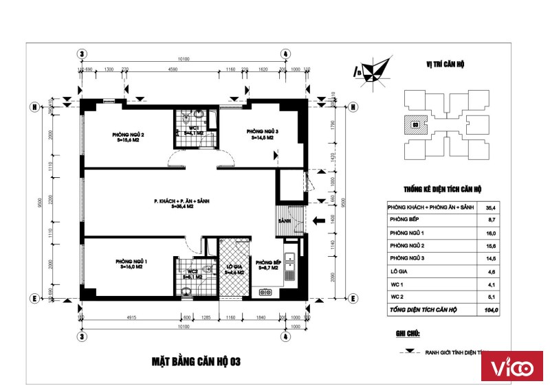 Cho thuê căn hộ khu ngoại giao đoàn 103m2 giá 6tr/tháng
