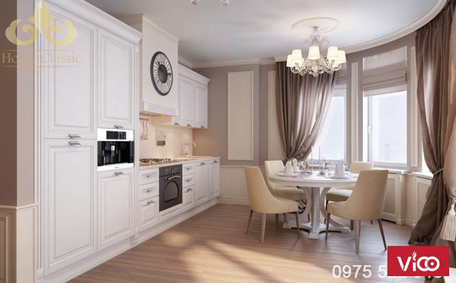 Thiết kế, thi công nội thất phòng ăn, bếp ăn tân cổ điển cổ điển 0225