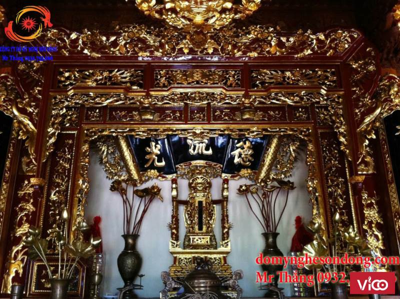 Đồ thờ gỗ sơn đồng, gỗ lõi chạm kỹ sơn son thếp bạc thếp vàng