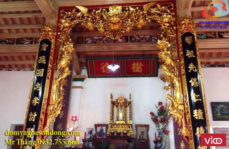 Đồ thờ gỗ sơn đồng, gỗ lõi chạm kỹ sơn son thếp bạc thếp vàng