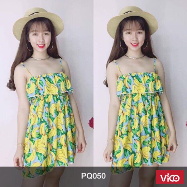 Đầm thun dệt in trái cây mịn mát Phong Quân chuyên sỉ