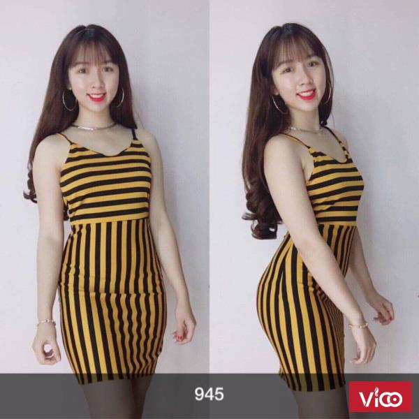 Đầm sọc 2 dây thun dệt Phong Quân chuyên sỉ