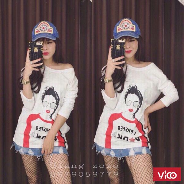 Chuyên sỉ áo thun form rộng tay dài cô gái