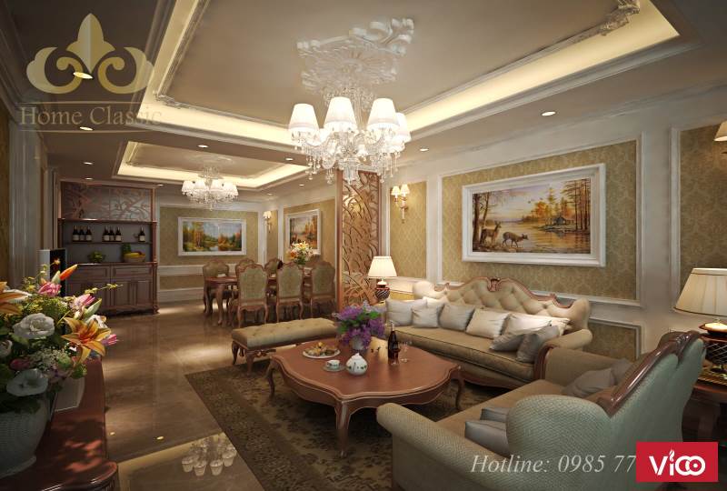 Thiết kế và thi công nội thất không gian phòng khách tân cổ điển