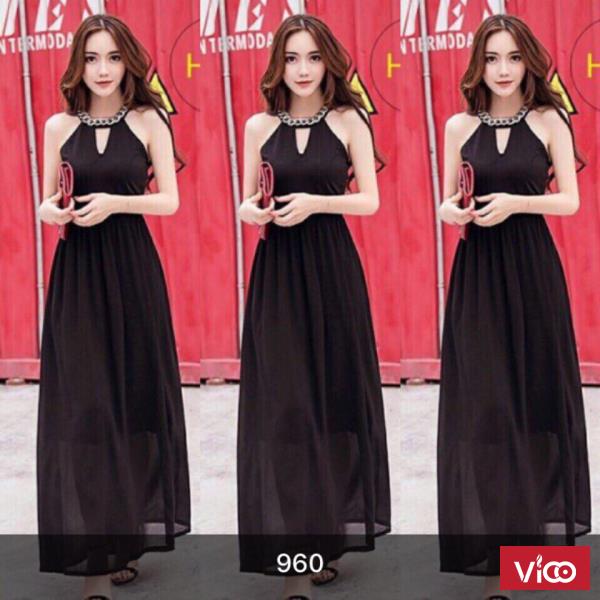 Đầm maxi voan cổ giọt nước phom dày đẹp từ 60k