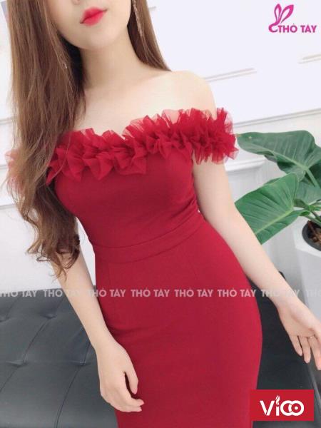 Đầm kim tuyến trễ vai phối voan bèo dày đẹp từ 53k