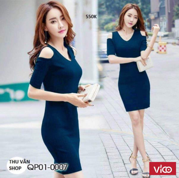 Đầm thun gân body cut vai dày đẹp từ 53k