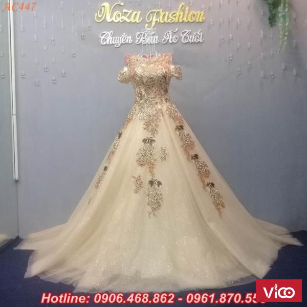 Váy cưới xòe, áo cưới kết ren vi tính