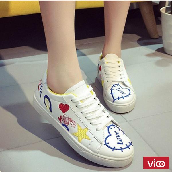 Giày sneaker nữ thêu hình Mã GC0221 VÀNG