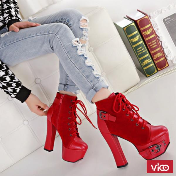 Giày boot cao gót cá tính Mã GC0243 ĐỎ