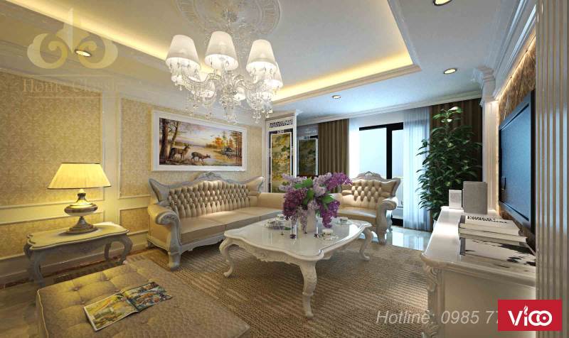 Thiết kế nội thất phòng khách tân cổ điển 2811