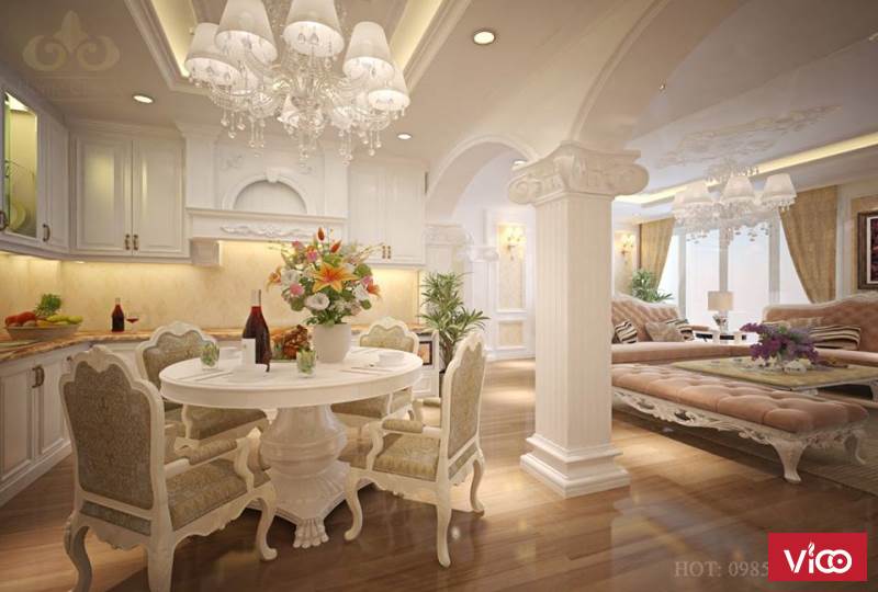 Thiết kế nội thất phòng ăn bếp ăn tân cổ điển độc đáo 2911