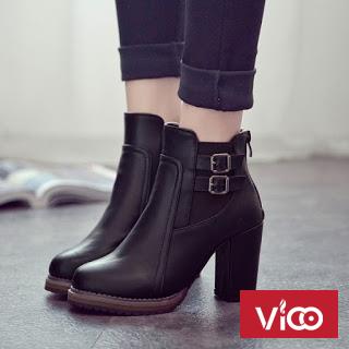 HÀNG CHÍNH HÃNG Giày Bốt Nữ Gót Cao 8.5cm Da Đẹp Khóa Kéo Sau Gót MSP 3064