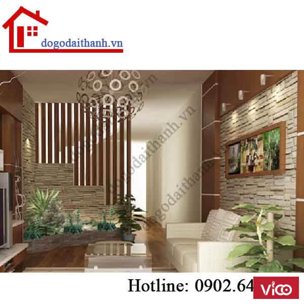 lam gỗ cầu thang cổ điển và kết hợp với cây cảnh