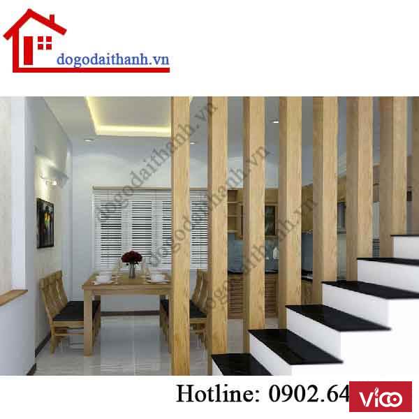 lam gỗ cầu thang cổ điển và kết hợp với cây cảnh
