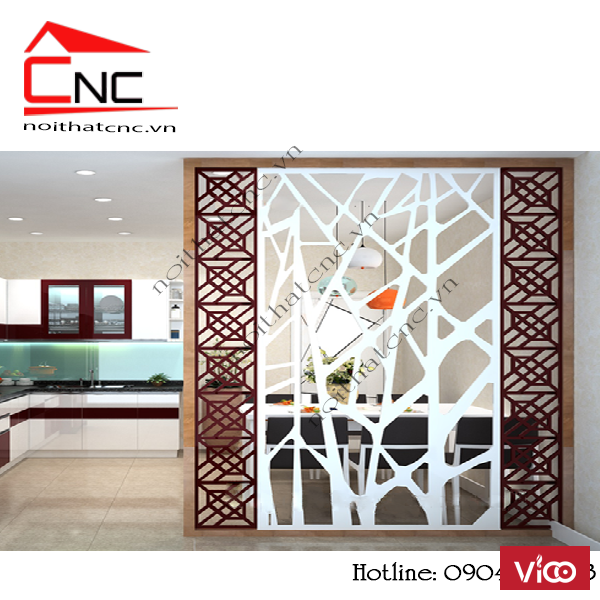 Vách gỗ ngăn phòng khách và bếp đẹp tại tphcm