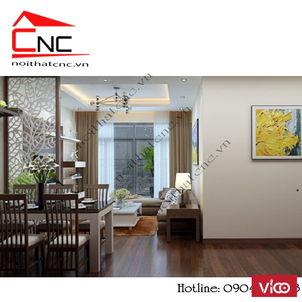 Vách gỗ ngăn phòng khách và bếp đẹp tại tphcm