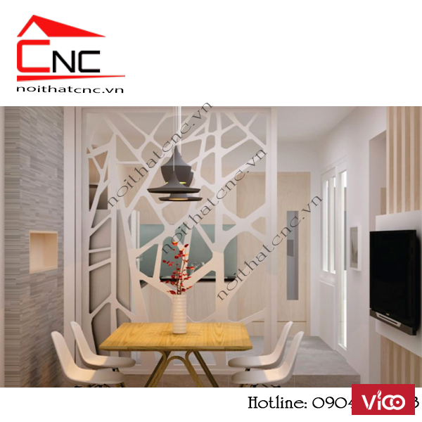 Vách gỗ ngăn phòng khách và bếp đẹp tại tphcm