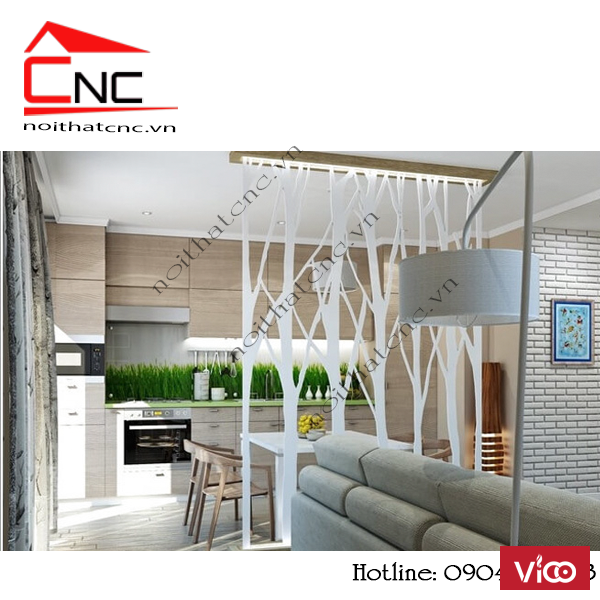 Vách gỗ ngăn phòng khách và bếp đẹp tại tphcm