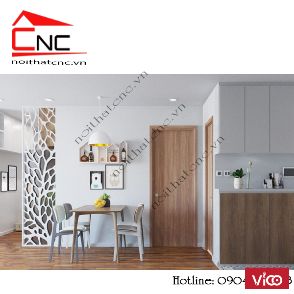 Vách gỗ ngăn phòng khách và bếp đẹp tại tphcm