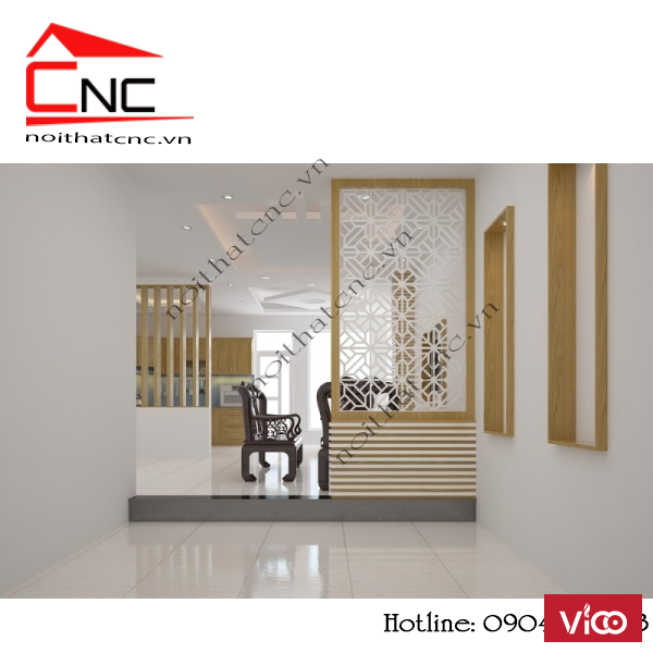 Vách gỗ ngăn phòng khách và bếp đẹp tại tphcm