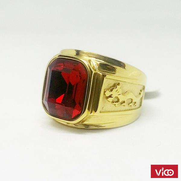 Nhẫn nam đính đá ruby đỏ mạ vàng chạm rồng giá tốt
