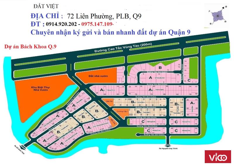 Bán lô đất biệt thự dự án Bách Khoa, quận 9, Mặt tiền sông, hướng ĐN, View tuyệt đẹp.