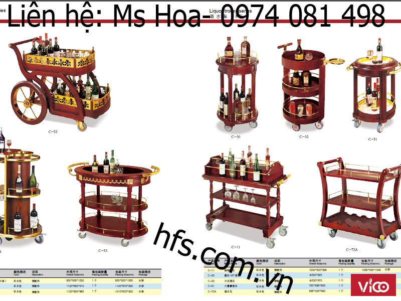 Xe phục vụ, xe trolley, xe inox, xe đẩy bằng gỗ