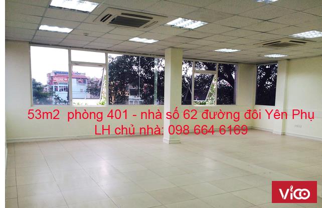 42m2 và 53m2 VP cho thuê tại đường đôi Yên Phụ. Chính chủ, giá hợp lý, DV tốt.
