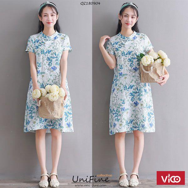 Đầm suông họa tiết hoa lá QZ180904