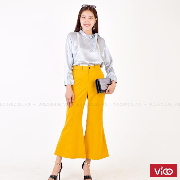 Quần suông 9 tấc ống loe vàng