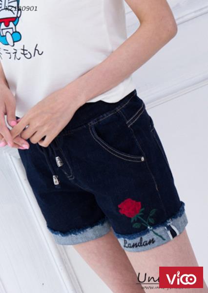 Shop UniFine Quần short nữ thêu hoa KZ180901