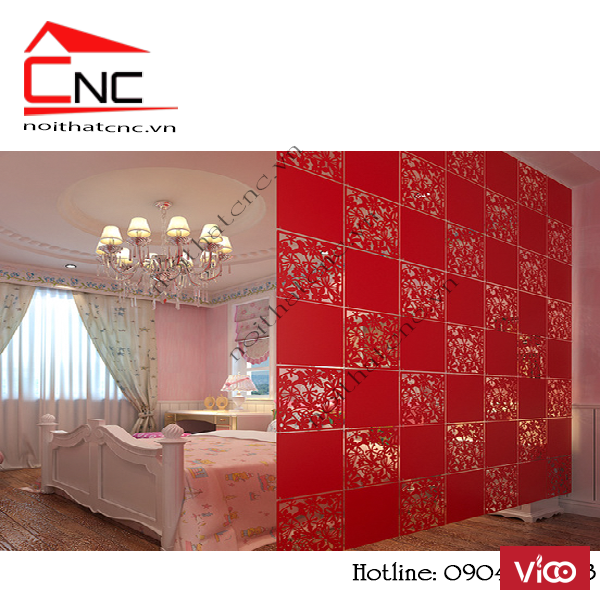 Vách ngăn hoa văn gỗ cho phòng ngủ và phòng khách