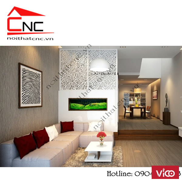 Điểm qua mẫu vách ngăn hoa văn gỗ giữa phòng khách và nhà bếp