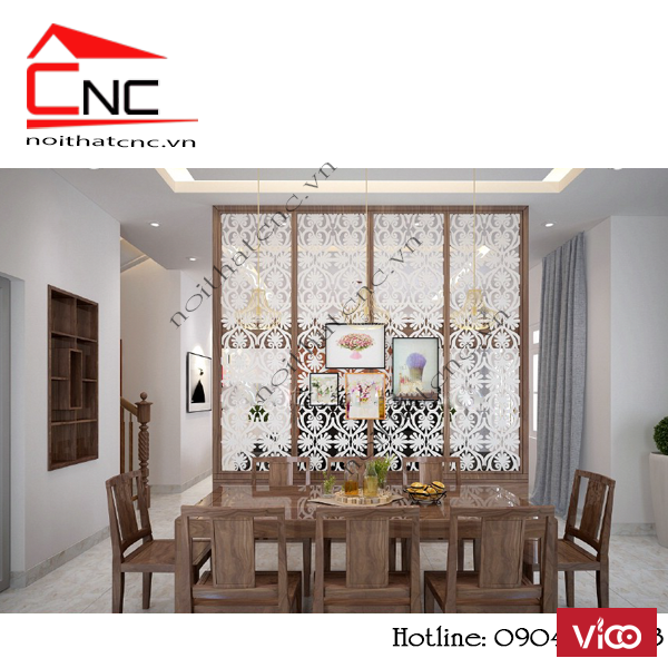 Điểm qua mẫu vách ngăn hoa văn gỗ giữa phòng khách và nhà bếp