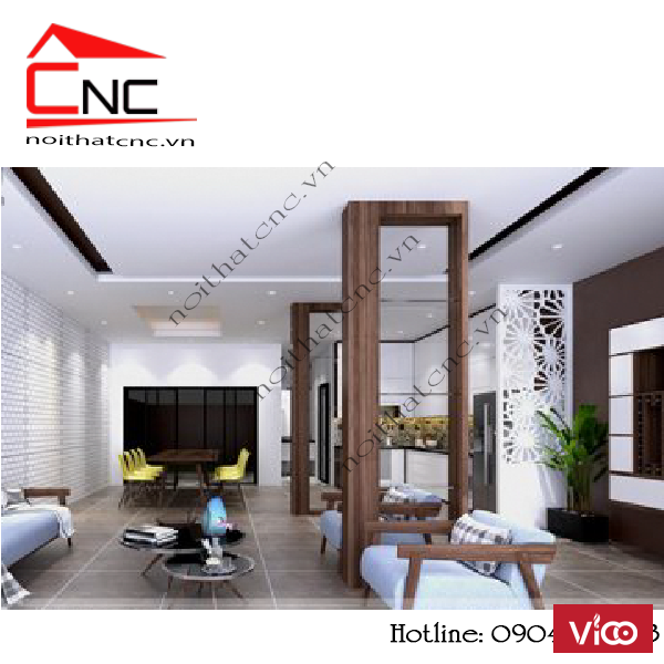 Điểm qua mẫu vách ngăn hoa văn gỗ giữa phòng khách và nhà bếp