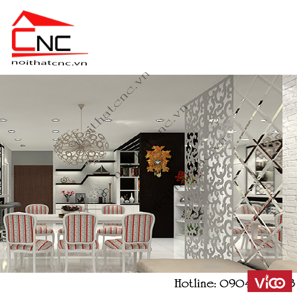 Điểm qua mẫu vách ngăn hoa văn gỗ giữa phòng khách và nhà bếp