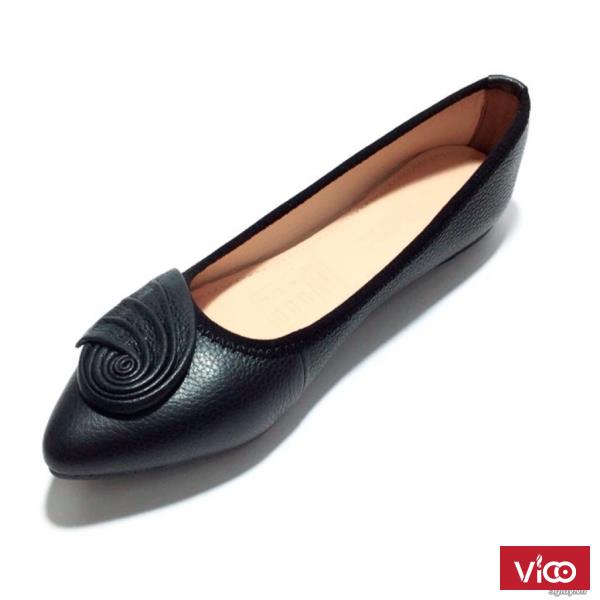 Giày Búp Bê Nữ, Da Rất Mềm Và Êm Chân, Thiết Kế Mũi Nhọn Đính Nơ Xinh