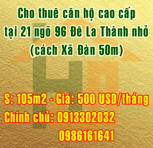 Chính chủ cho thuê căn hộ cao cấp tại 21 ngõ 96 Đê La Thành nhỏ, Quận Đống Đa, Hà Nội