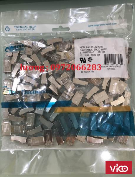 Hạt mạng Sắt AMP chống nhiễu Shielded 8 Position Modular Plug mã 55695303