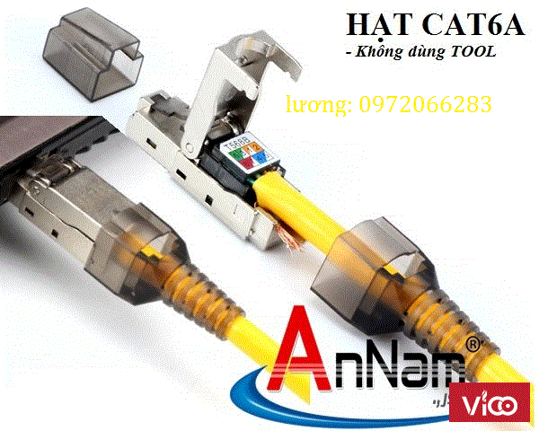 Đầu bấm hạt mạng Cat6A STP không dùng Tool, chống nhiễu Shielded, có chụp