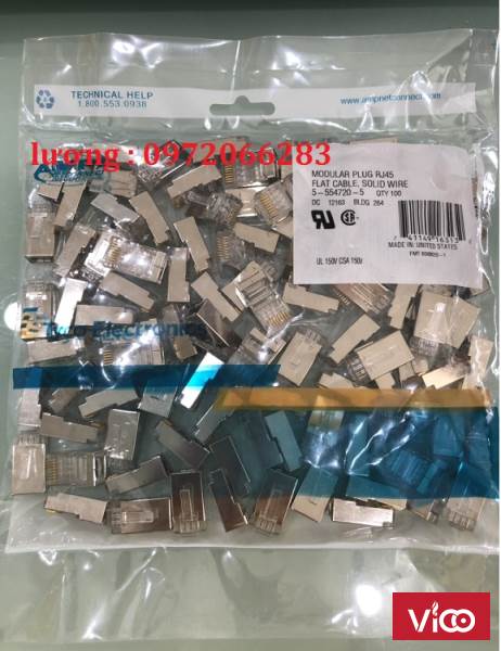 Hạt mạng Sắt AMP chống nhiễu Shielded 8 Position Modular Plug mã 55695303