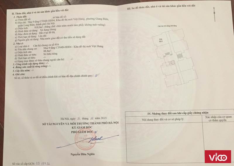 BÁN CHUNG CƯ VIỆT HƯNG TÒA CT4BHH04 TÒA 9 TẦNG SỔ ĐỎ CHÍNH CHỦ CÓ THANG MÁY