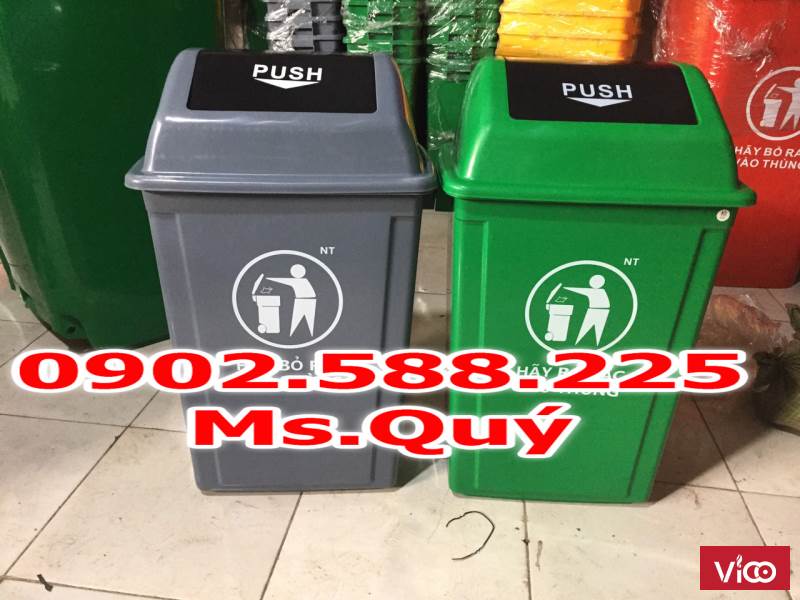 Thùng rác 60 lít nắp lật nhựa HDPE , thùng rác 60l nắp lật, thùng rác 60l push