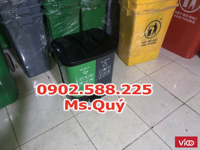 thùng phân loại rác 2 ngăn 40 lít, thùng rác có 2 ngăn dùng phân loại rác 40 lít
